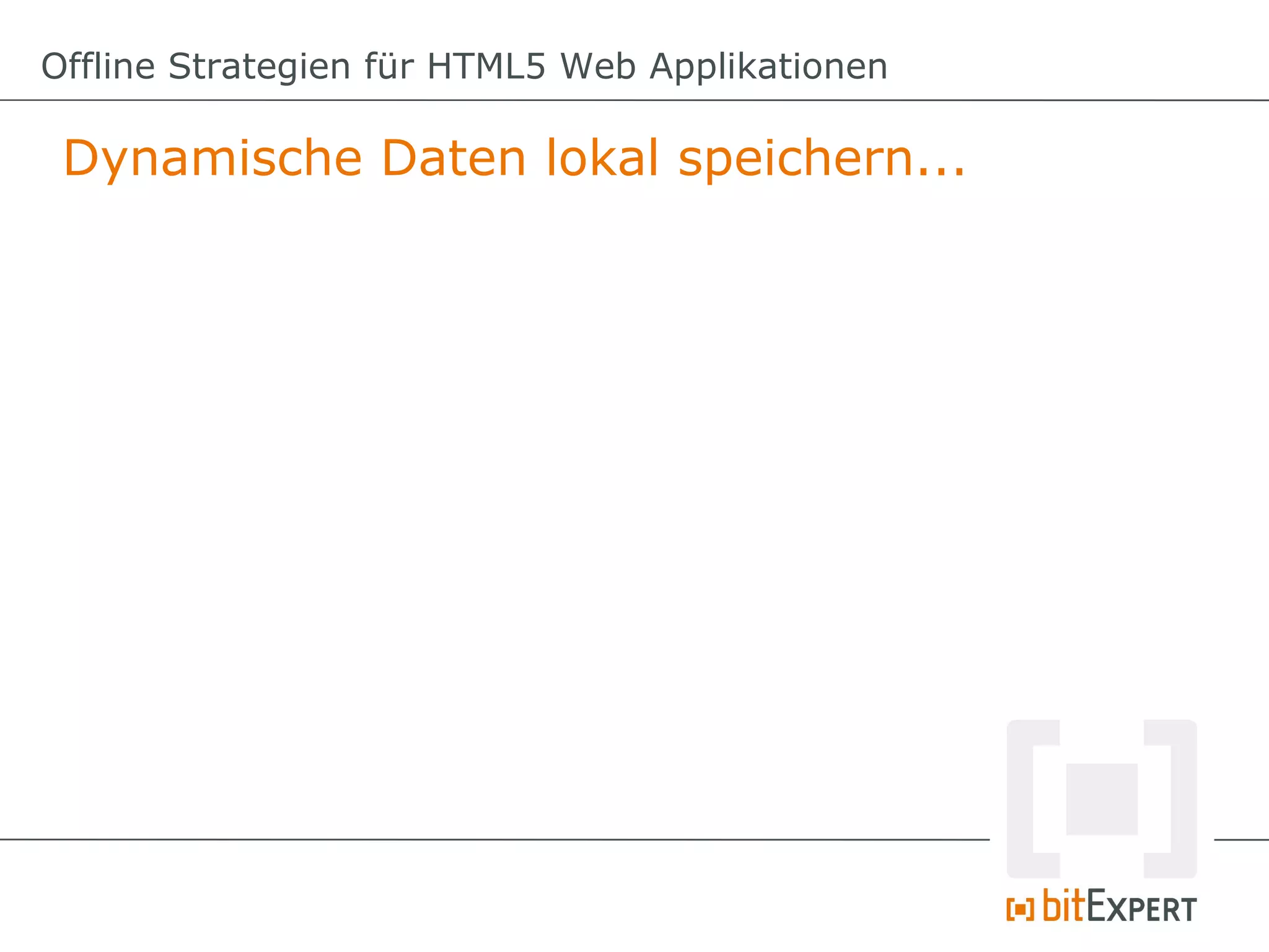 Offline Strategien für HTML5 Web Applikationen

 Dynamische Daten lokal speichern...
 