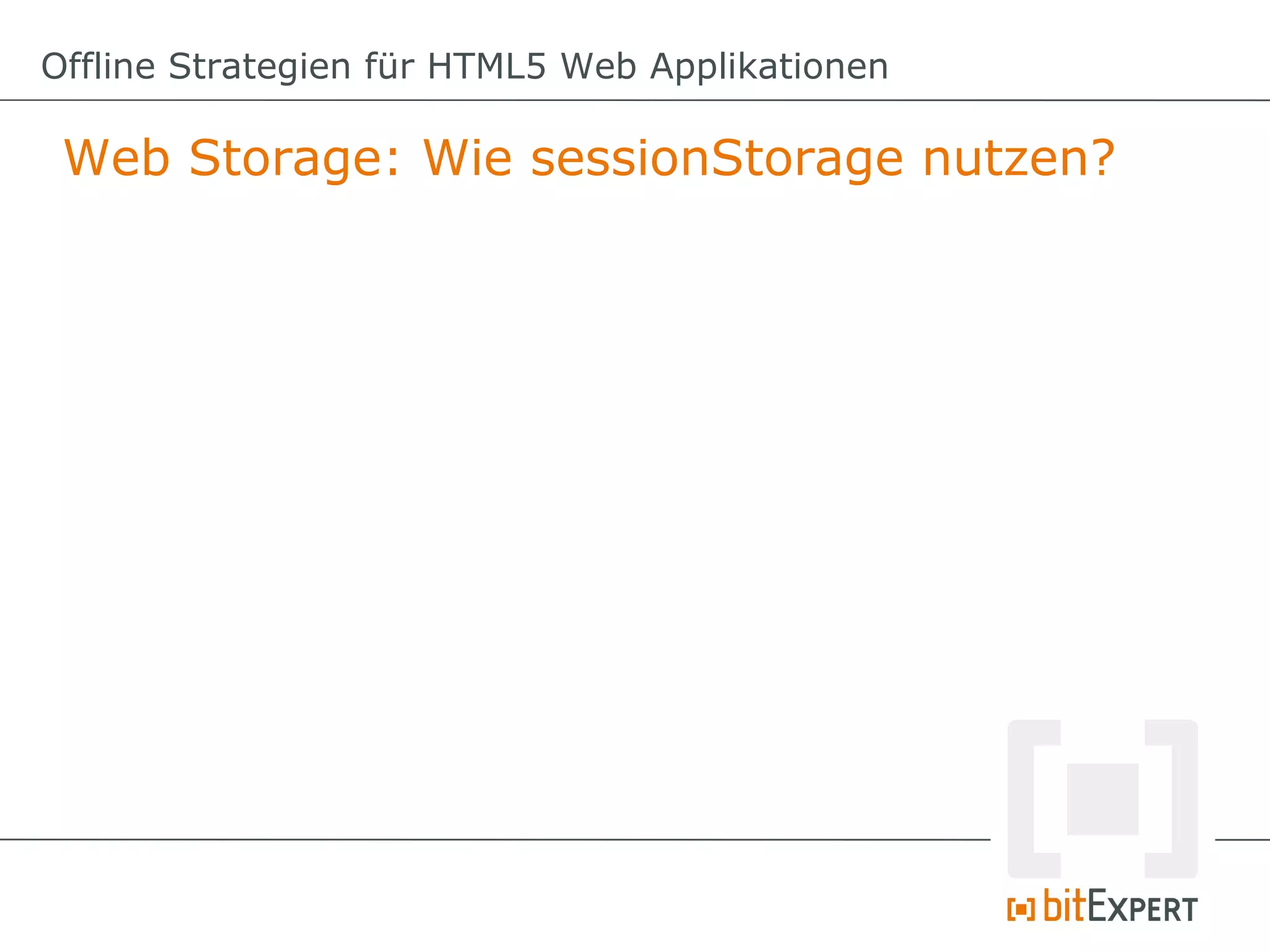Offline Strategien für HTML5 Web Applikationen

 Web Storage: Wie sessionStorage nutzen?
 