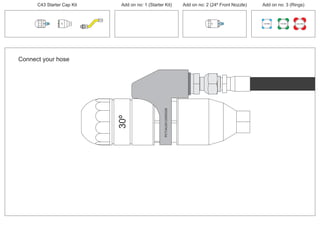 C43 Starter Cap Kit Add on no: 1 (Starter Kit) Add on no: 2 (24º Front Nozzle) Add on no: 3 (Rings)
100 MM 150 MM 225 MM
30º
24º
Connect your hose
30º
PCT/AU2012/000326PCT/AU2012/000326
 