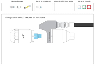 C43 Starter Cap Kit Add on no: 1 (Starter Kit) Add on no: 2 (24º Front Nozzle) Add on no: 3 (Rings)
30º
30ºFrom your add on no: 2 take your 24º front nozzle
PCT/AU2012/000326PCT/AU2012/000326
24º
100 MM 150 MM 225 MM
 