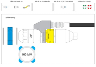 150 MM 225 MM
30º
24º
Add the ring
30º
PCT/AU2012/000326PCT/AU2012/000326
thruster
100 MM
C43t Cap Starter Kit Add on no: 3 (Rings)Add on no: 2 (24º Front Nozzle)Add on no: 1 (Starter Kit)
 