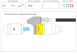 100 MM 150 MM 225 MM
30º
30º
From your add on no: 2 take your 24º front nozzle
PCT/AU2012/000326PCT/AU2012/000326
thruster
24º
C43t Cap Starter Kit Add on no: 3 (Rings)Add on no: 2 (24º Front Nozzle)Add on no: 1 (Starter Kit)
 