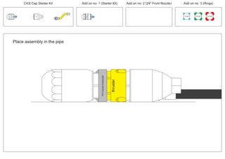 100 MM 150 MM 225 MM
30º
30º
Place assembly in the pipe
24º
thruster
PCT/AU2012/000326
C43t Cap Starter Kit Add on no: 3 (Rings)Add on no: 2 (24º Front Nozzle)Add on no: 1 (Starter Kit)
 