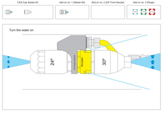 100 MM 150 MM 225 MM
30º
30º
Turn the water on
24º
PCT/AU2012/000326PCT/AU2012/000326
thruster
30º
24º
C43t Cap Starter Kit Add on no: 3 (Rings)Add on no: 2 (24º Front Nozzle)Add on no: 1 (Starter Kit)
 