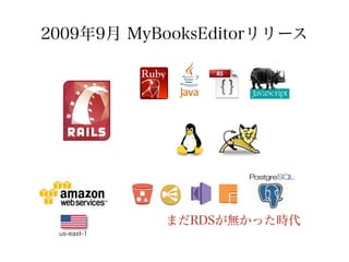 2009年9月 MyBooksEditorリリース




             まだRDSが無かった時代
 us-east-1
 