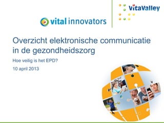 Overzicht elektronische communicatie
in de gezondheidszorg
Hoe veilig is het EPD?
10 april 2013
 
