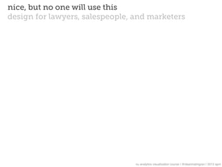 nice, but no one will use this
design for lawyers, salespeople, and marketers




                                 nu analytics visualization course | @deanmalmgren | 2013 april
 