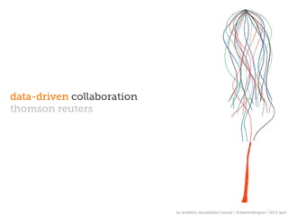 data-driven collaboration
thomson reuters




                            nu analytics visualization course | @deanmalmgren | 2013 april
 