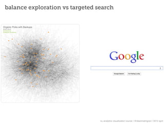 balance exploration vs targeted search




                                 nu analytics visualization course | @deanmalmgren | 2013 april
 