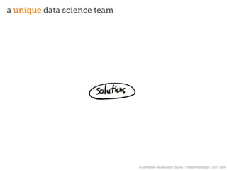 a unique data science team




                             nu analytics visualization course | @deanmalmgren | 2013 april
 