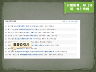 引證圖書、期刊自
 引、他引比例
 