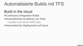 Code Analyse
VS Code Analysis              StyleCop
Auch FxCop genannt             Nicht in Visual Studio integriert
In Visual Studio integriert    Analysiert C# Source Code
Statische Code Analyse         Überprüft Code Formatierung
Analysiert Assemblies




                                                           © Zühlke 2013
 