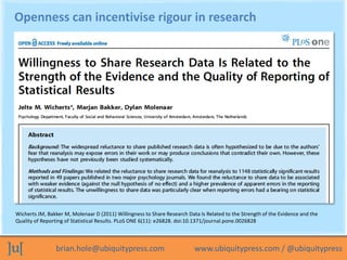 Openness can incentivise rigour in research




Wicherts JM, Bakker M, Molenaar D (2011) Willingness to Share Research Dat...