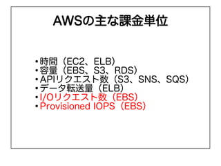 AWSngλ



  rgEC2ELB

  EBSS3RDS

  APIꥯS3SNSSQS

  ǩ`ܞELB

  I/OꥯEBS

  Provisioned IOPSEBS
 