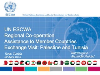 UN ESCWA
Regional Co-operation
Assistance to Member Countries
Exchange Visit: Palestine and Tunisia
Tunis, Tunisia
22 April 2013
Ralf Klingbeil
Alexander Haddad
 