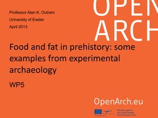 Food and fat in prehistory: some
examples from experimental
archaeology
WP5
Professor Alan K. Outram
University of Exeter
April 2013
 