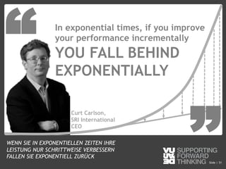 © Vujàdé Ltd. – Supporting Forward Thinking Slide |Slide | 51
Curt Carlson,
SRI International
CEO
In exponential times, if you improve
your performance incrementally
YOU FALL BEHIND
EXPONENTIALLY
”
“
WENN SIE IN EXPONENTIELLEN ZEITEN IHRE
LEISTUNG NUR SCHRITTWEISE VERBESSERN
FALLEN SIE EXPONENTIELL ZURÜCK
 
