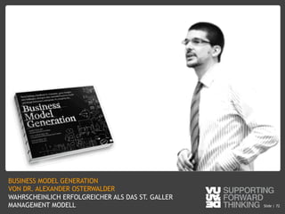 © Vujàdé Ltd. – Supporting Forward Thinking Slide |Slide | 72
BUSINESS MODEL GENERATION
VON DR. ALEXANDER OSTERWALDER
WAHRSCHEINLICH ERFOLGREICHER ALS DAS ST. GALLER
MANAGEMENT MODELL
 