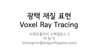 광택 재질 표현
Voxel Ray Tracing
드래곤플라이 스페셜포스 2
허 창 민
(changmin@dragonflygame.com)
 