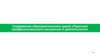 14
Содержание образовательного цикла «Практика
профессионального мышления и деятельности»
 