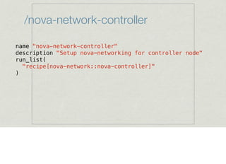 /nova-network-controller
name "nova-network-controller"
description "Setup nova-networking for controller node"
run_list(
"recipe[nova-network::nova-controller]"
)
 