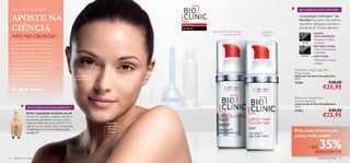 O que diz o especialista:                                                                                                                                                QUE MARAVILHAS CONTÉM?


     APOSTE NA                                                                                                                                                                A tecnologia Cell-Innov™ da
                                                                                                                                                                              Bioclinic incorpora 3 dos melhores
                                                                                                                                                                              ingredientes lifting para combater a
     CIÊNCIA
                                                                                                       Problema de pele

                                                                                                       Pele ﬂácida                                                            pele ﬂácida de 3 formas diferentes:
                                                                                                                          Pele mais ﬁrme e toniﬁcada       Ação lifting                    ÁCIDO
     NÃO NA CIRURGIA!                                                                                                               enquanto dorme         imediata                        HIALURÓNICO
                                                                                                                                                                                           Recupera as células
     Muitas vezes, as pessoas escolhem a                                                                                                                                        ANTES      existentes
     cirurgia para corrigir a ﬂacidez da pele.                                                                                                                                             RETINOL PURO
     Bioclinic oferece-lhe uma alternativa!                                                                                                                                                Cria novas proteínas
     Esta é a primeira gama de cuidados                                                                                                                                                    estruturais
     do rosto cosmecêutica da Oriﬂame                                                                                                                                           DEPOIS     PÉPTIDOS
     – o resultado de 5 anos de pesquisa                                                                                                                                                   Redensiﬁca a matriz
     – que atenua a linha entre os cosméticos                                                                                                                                              cutânea
     e a medicina (dermatologia). Graças
                                                                                                                                                                           Bioclinic Lifting Super Rich
     à tecnologia exclusiva Cell-Innov™,                                                                                                                                  Repair Night
     o poder da pele toniﬁcada está                                     Ação lifting                                                                                      Reparador de Noite Lifting Bioclinic
     seguramente nas suas mãos!                                        durante o dia                                                                                      30 ml.

                                                                                                                                                                         21356                            €40,00
     Diretor de Investigação da Pele
                                                                                                                                                                                                   €25,95
                                                                                                                                                       

     Dr. Alain Mavon
                                                                                                                                                                           Bioclinic Lifting Power
                                                                                                                                                                          Concentrate Day
                                                                                                                                                                          Concentrado de Dia Lifting Bioclinic
                     DICAS PARA UMA PELE BONITA…                                                                                                                          30 ml.
                                                                                                                                                                          21353                            €40,00
                    Evite a exposição excessiva ao sol
                    Os raios UV quebram o colagénio e elastina da                                                                                                                                  €25,95
                    pele, levando à pele ﬂácida e às rugas. Utilize
                    sempre um hidratante ou base com SPF 15, ou                         Ação lifting
                    superior, nos seus cuidados diários. Experimente                   e reparadora
                    o Hidratante com Cor Giordani Gold                                    durante
                    na pág. 47.                                                           a noite                                                                         Pele mais ﬁrme a um
                                                                                                                                                                          preço mais suave!

                                                                                                                                                                                     + DE      35%
                                                                                                                                                                                        DESCONTO
14     cuidados do rosto                                                                                                                                                                      cuidados do rosto   15
 