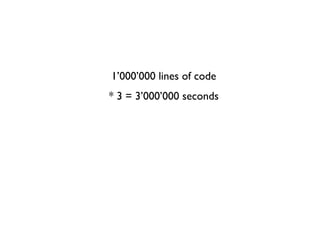 1’000’000 lines of code
* 3 = 3’000’000 seconds
 