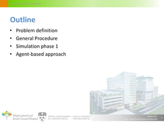 Alvaro Gil
JGH – École Polytechnique de Montréal
Circulation flow model
• Problem definition
• General Procedure
• Simulation phase 1
• Agent-based approach
2
Outline
 