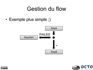 Gestion du flow
• Exemple plus simple ;)
StepA
StepB
StepAlert
FAILED
*
 