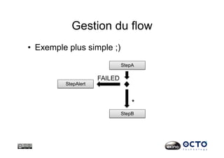 Gestion du flow
•  Exemple plus simple ;)
StepA
StepB
StepAlert
FAILED
*
 