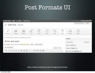 Post Formats UI
http://make.wordpress.org/core/tag/post-formats/
13526
 