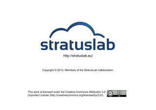 http://stratuslab.eu/
Copyright © 2013, Members of the StratusLab collaboration.
This work is licensed under the Creative Commons Attribution 3.0
Unported License (http://creativecommons.org/licenses/by/3.0/).
 