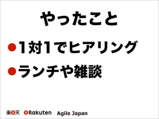 やったこと
1対1でヒアリング
ランチや雑談
 