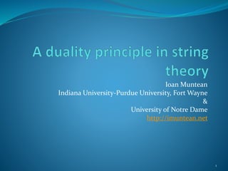 Ioan Muntean 
Indiana University-Purdue University, Fort Wayne 
& 
University of Notre Dame 
http://imuntean.net 
1 
 