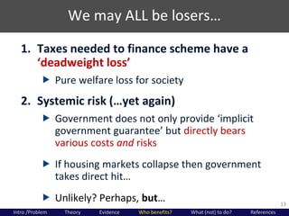 We  may  ALL  be  losers…
13
1. Taxes needed to finance scheme have a
‘deadweight  loss’
 Pure welfare loss for society
2...