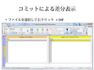 コミットによる差分表示
●
ファイルを選択して右クリック > Diff
 