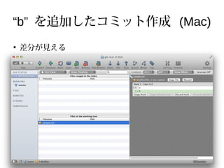 “b” を追加したコミット作成 (Mac)
●
差分が見える
 