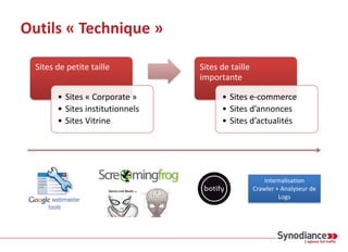 Outils « Technique » > Tps de Chargement
Exemples de chiffres extraits
de Google Webmaster Tools.
(Ce ne sont pas les chiffres de
Libération).
Il apparaît fréquemment que
le nombre de page explorées
augmente quand le temps de
téléchargement diminue (et
vice-versa).
 