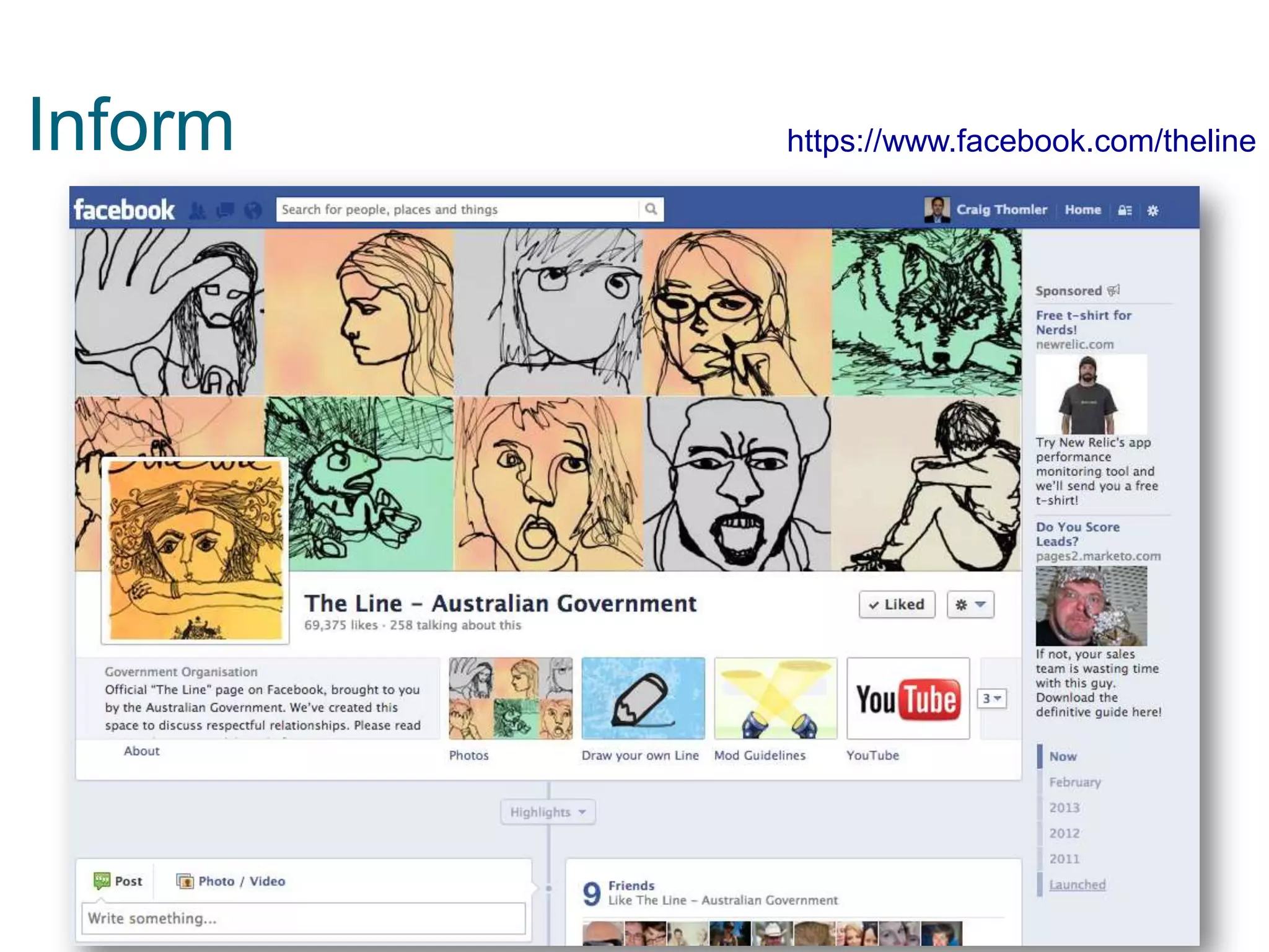 Inform https://www.facebook.com/theline
 