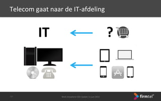 Telecom	
 gaat	
 naar	
 de	
 IT-­‐afdeling	
 
Work	
 Anywhere	
 CEO	
 Update	
 11	
 juni	
 2013	
 -­‐12-­‐	
 
IT	
  ?	
 
 