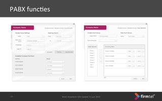Work	
 Anywhere	
 CEO	
 Update	
 11	
 juni	
 2013	
 -­‐18-­‐	
 
PABX	
 funcSes	
 
 