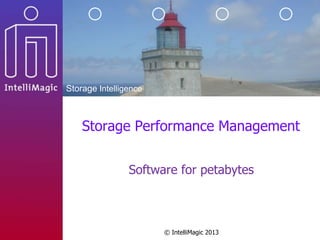 Smart Storage Sizing
Storage Intelligence
© IntelliMagic 2013
Storage Performance Management
Software for petabytes
 