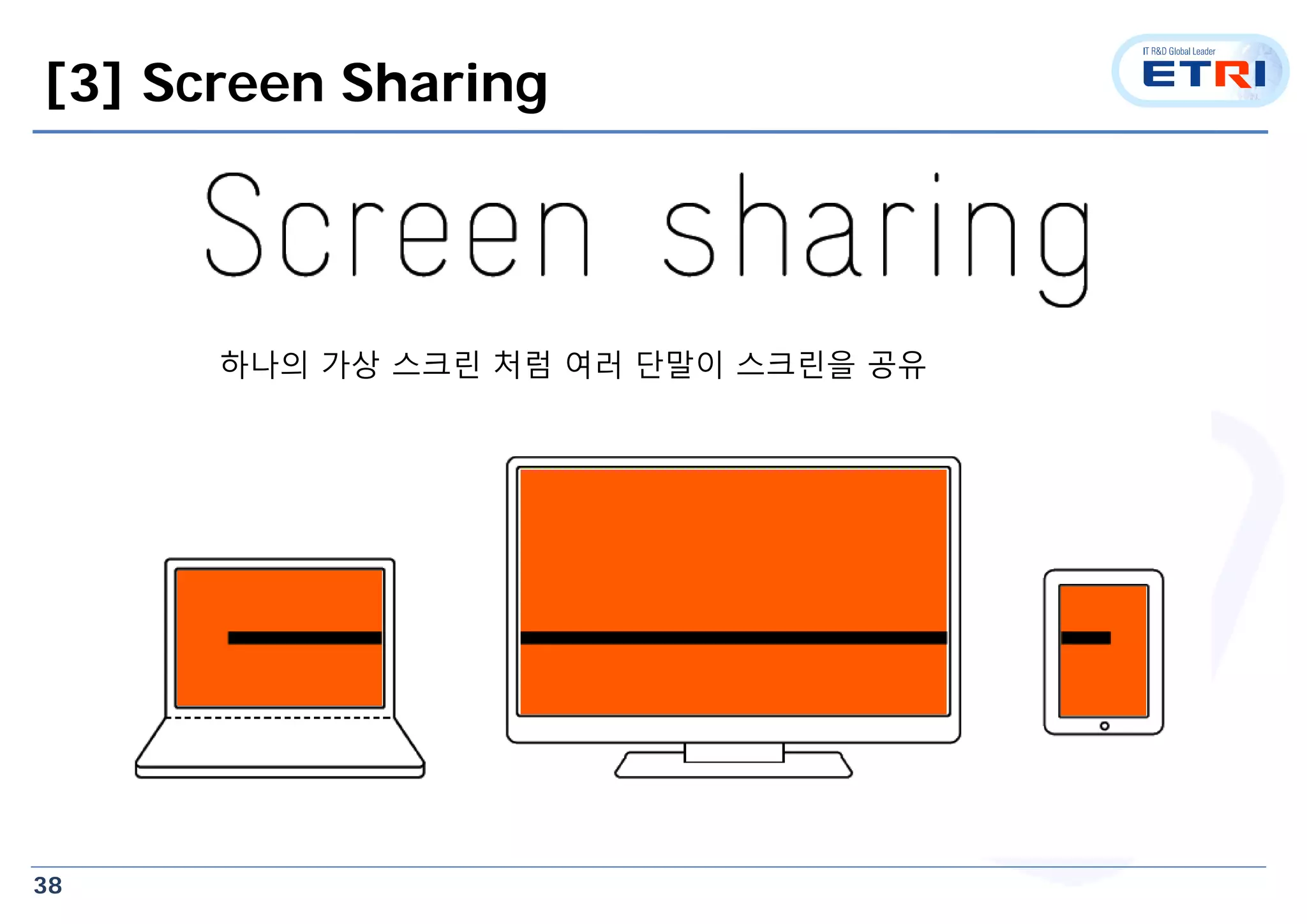 38
[3] Screen Sharing
하나의 가상 스크린 처럼 여러 단말이 스크린을 공유
 