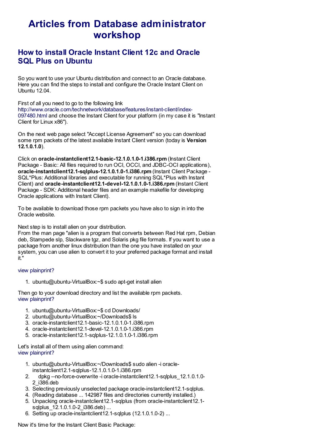 How To Install Oracle Instant Client 12c And Oracle Sql Plus On Ubuntu