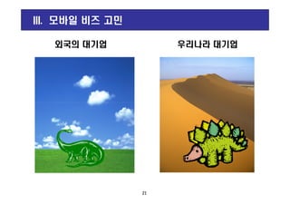 III. 모바일 비즈 고민
외국의외국의 대기업대기업 우리나라우리나라 대기업대기업
21
 