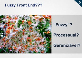 Fuzzy Front End???
“Fuzzy”?
Processual?
Gerenciável?
 