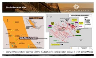 District Location Map
• Nearly 100% owned and operated 623 km² (62,300 ha) mineral exploration package in south-central Mexico
5
 