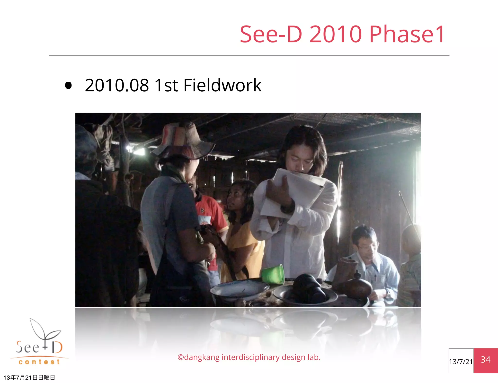 See-D 2010 Phase1
• 2010.08 1st Fieldwork
©dangkang interdisciplinary design lab. 3413/7/21
13年7月21日日曜日
 
