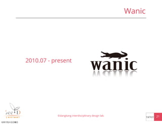 Wanic
©dangkang interdisciplinary design lab. 2113/7/21
2010.07 - present
13年7月21日日曜日
 