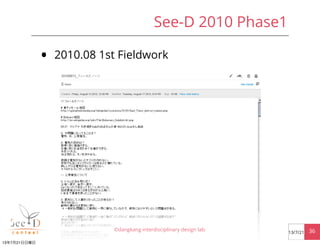 See-D 2010 Phase1
• 2010.08 1st Fieldwork
©dangkang interdisciplinary design lab. 3613/7/21
13年7月21日日曜日
 